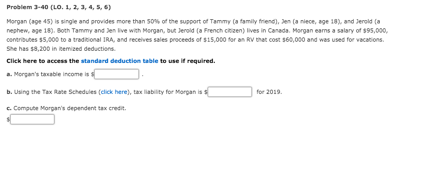 Problem 3-40 (LO. 1, 2, 3, 4, 5, 6) Morgan (age