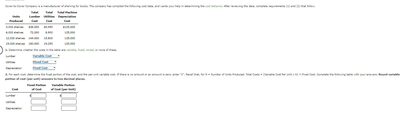 ne whetl-.- costs in table 2. FU each c-st, dete-nnir* cf the