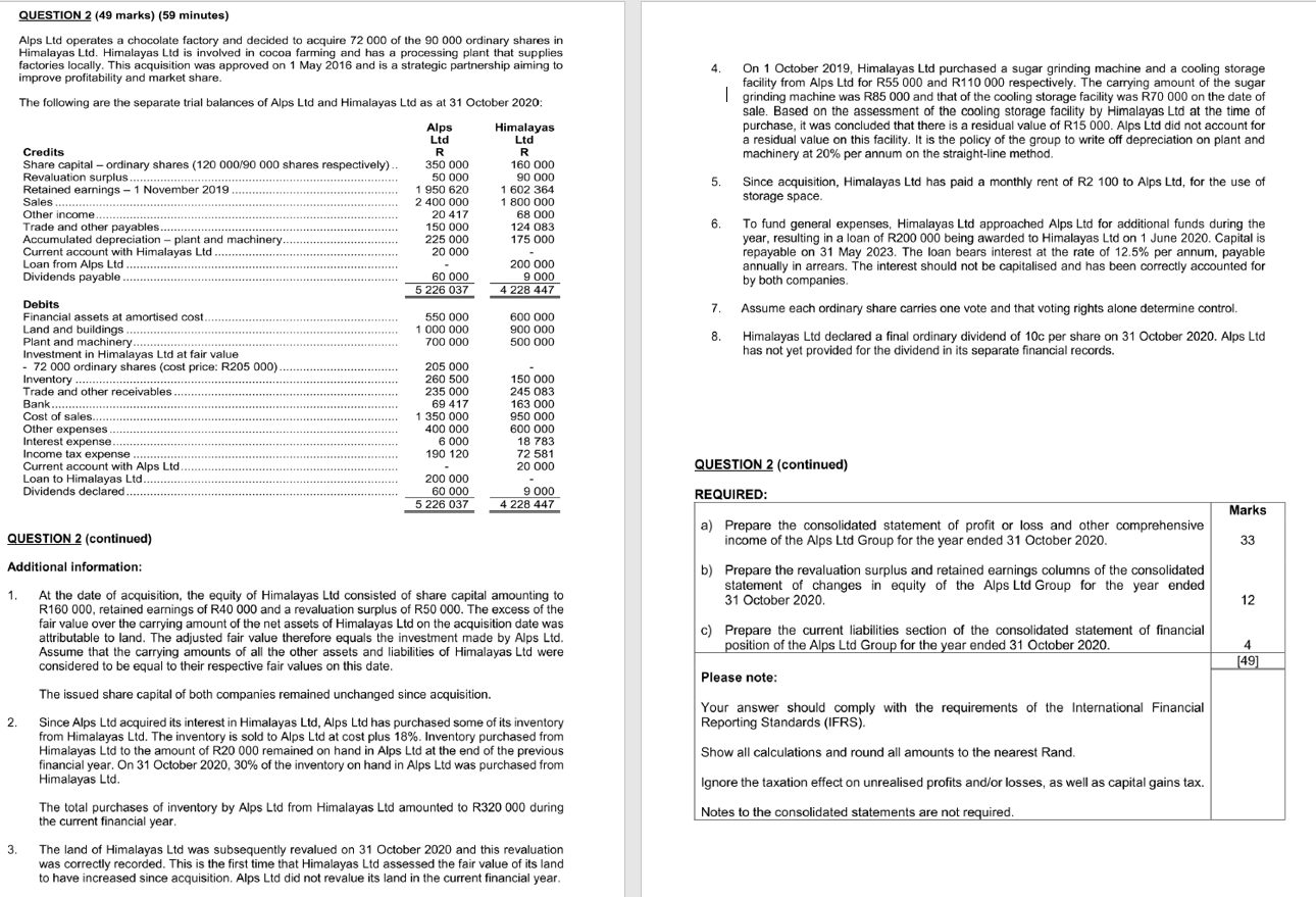  QUESTION 2 (49 marks) (59 minutes) 4. Alps Ltd operates a