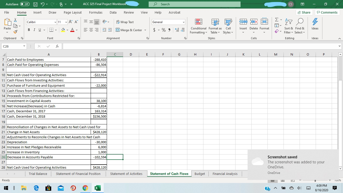 the budget and analysis tabs. Thank you AutoSave Off H ACC 325