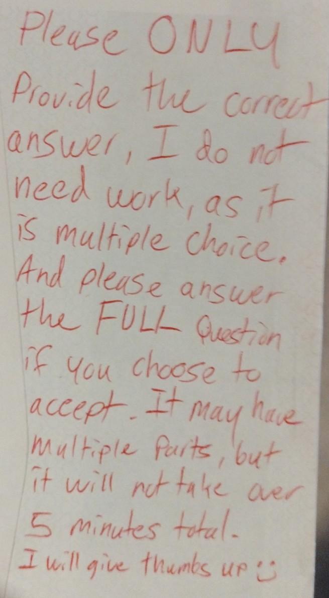  Please ONLY Provide the correct answer, I do not need work,