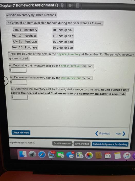  Chapter 7 Homework Assignment (P Periodic Inventory by Three Methods The