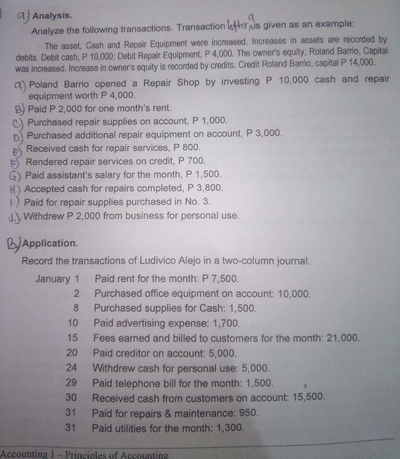 1) a. analysis b. application 9.) Analysis a Analyze the following