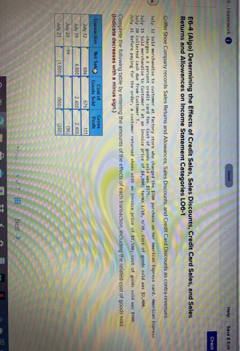  6- Homework Saved Help Save & Exit Check E6-4 (Algo) Determining