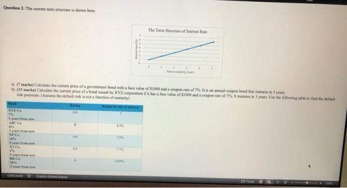  Question 2: The current term structure is shown here: The Term