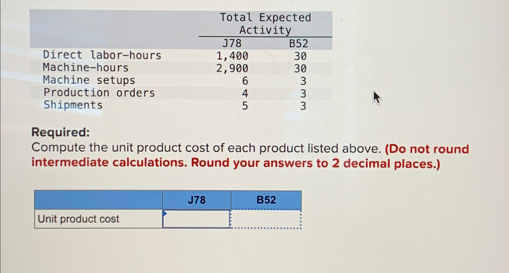  Exercise 4-3(Algo) Compute ABC Product Costs [LO4-3] Larner Corporation is a