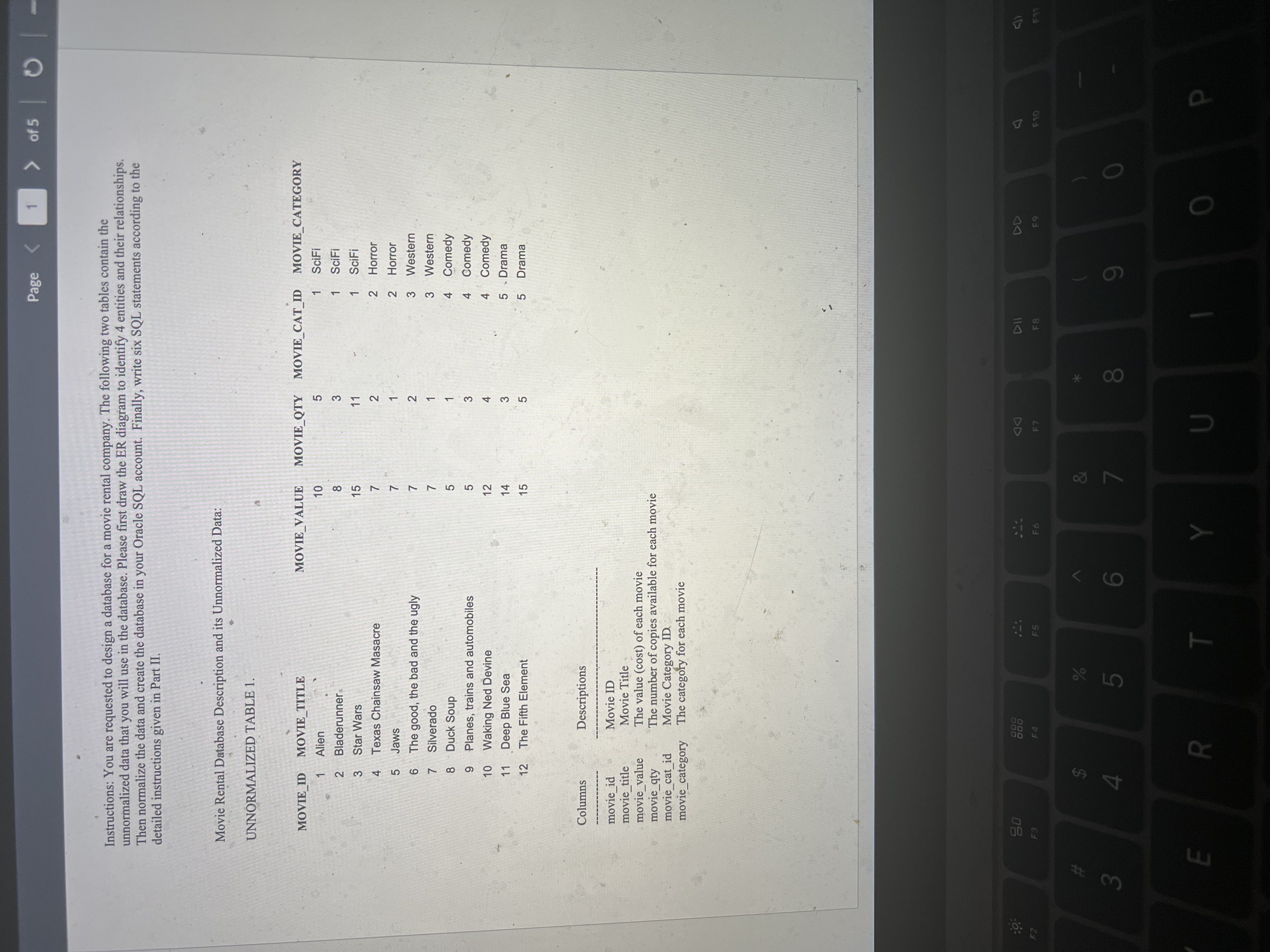 Instructions: You are requested to design a database for a movie