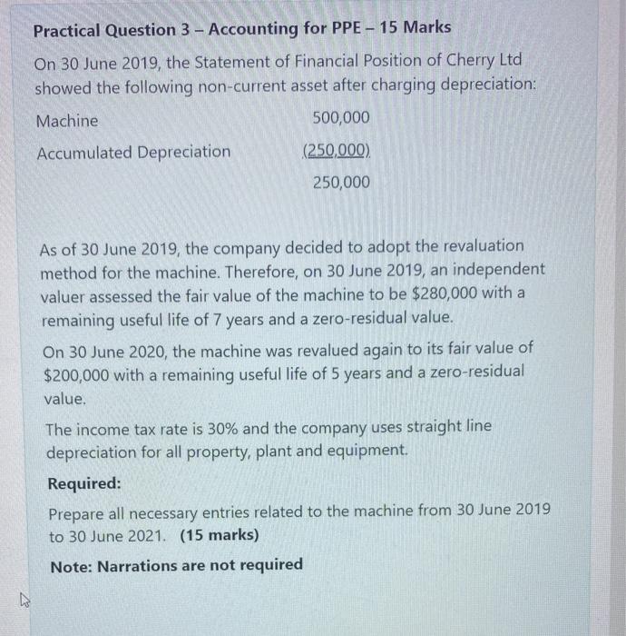  Practical Question 3 - Accounting for PPE - 15 Marks On