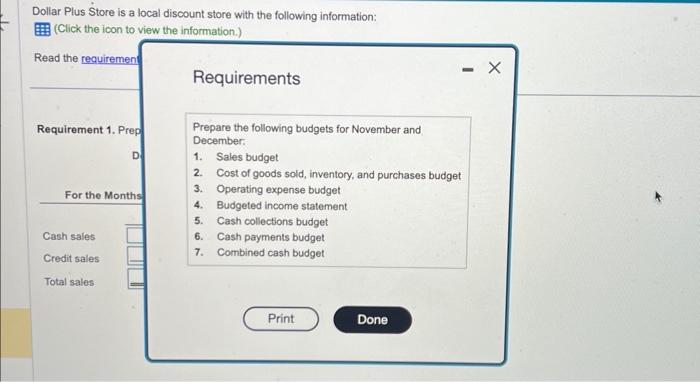 Budget For the Months of November and December Cash sales Credit sales