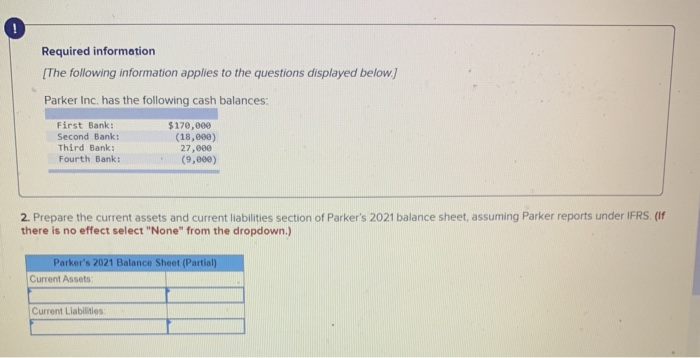 information applies to the questions displayed below.) Parker Inc. has the following
