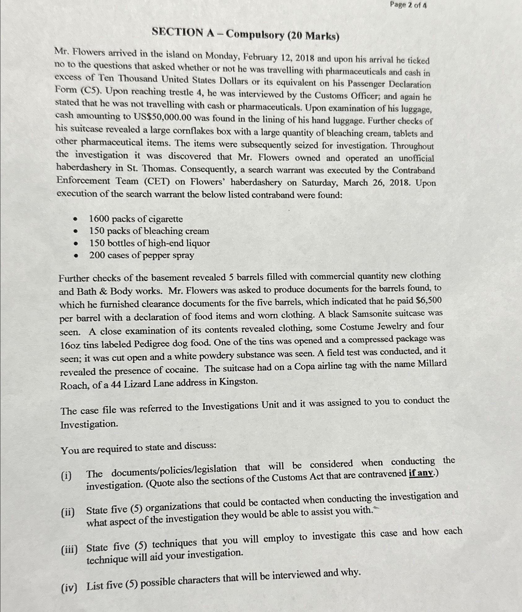  Page 2 of 4 SECTION A - Compulsory (20 Marks) Mr.