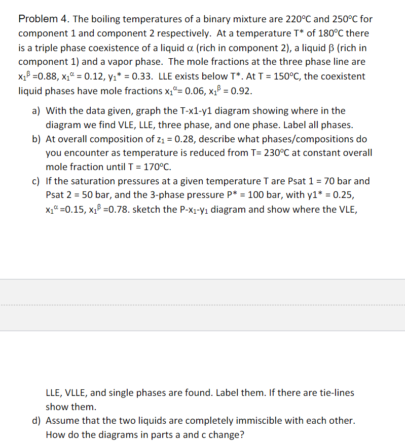  Problem 4. The boiling temperatures of a binary mixture are 220C
