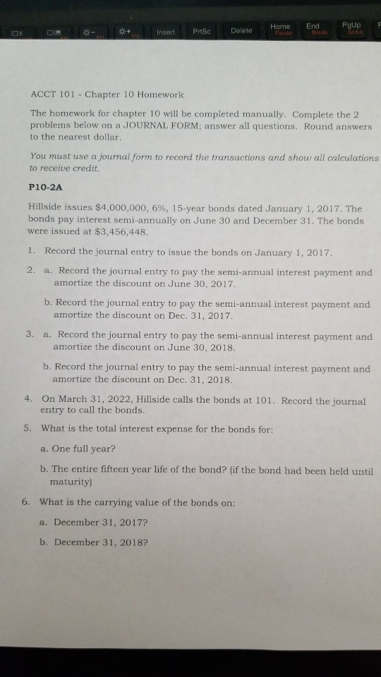  Insert Prs Delete Home End PgUp F ACCT 101 Chapter 10