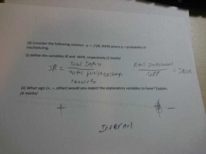 Question D part ii d) Consider the following relation: p = FUIR,