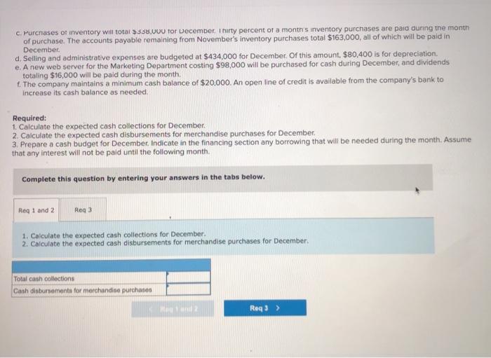 asked to prepare a December cash budget for Ashton Company, a distributor
