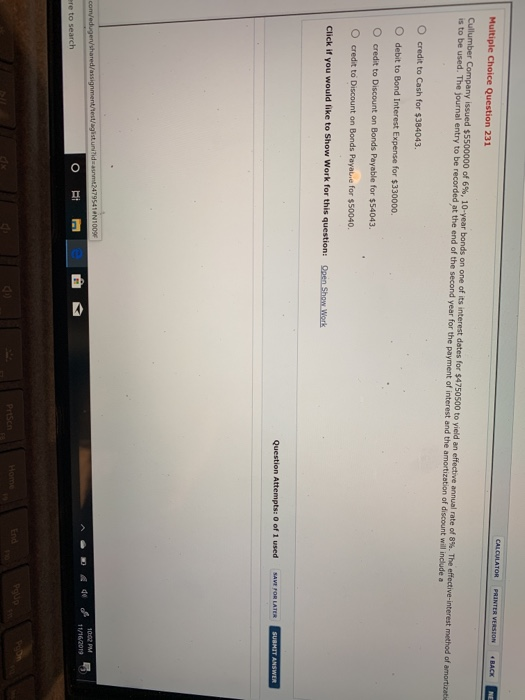 what would it include Multiple Choice Question 231 Cullumber Company issued $5500000