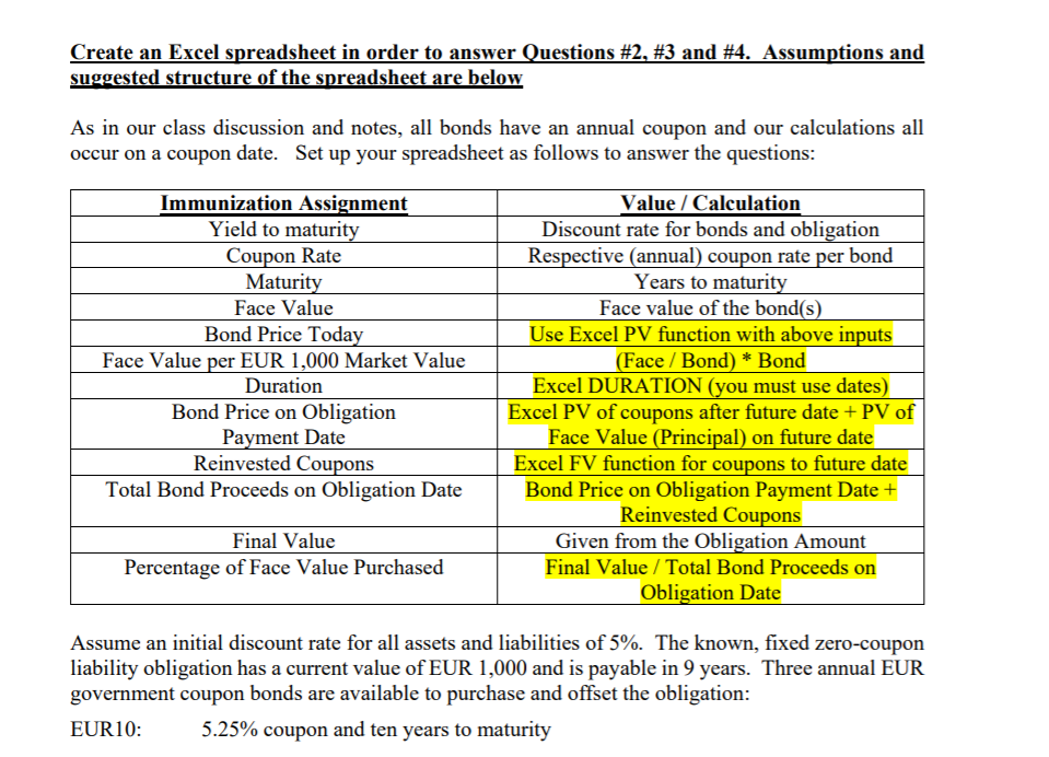 Create an Excel spreadsheet in order to answer Questions #2, #3