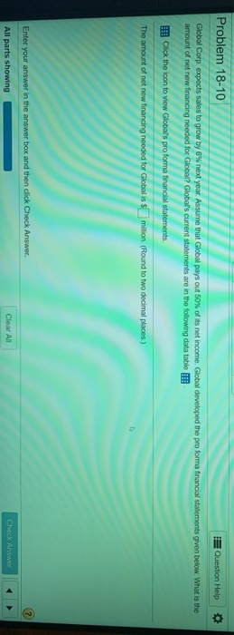  Problem 18-10 Question Help Global Corp. expects sales to grow by