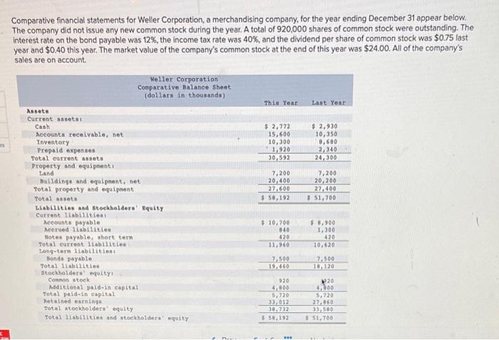 please help with the numbers in the problems Comparative financial statements for