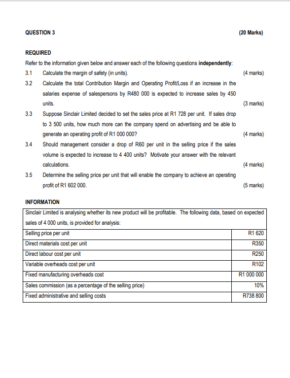  REQUIRED Refer to the information given below and answer each of