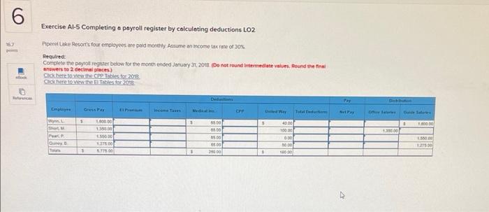  6 15 Exercise Al-5 Completing a payroll register by calculating deductions