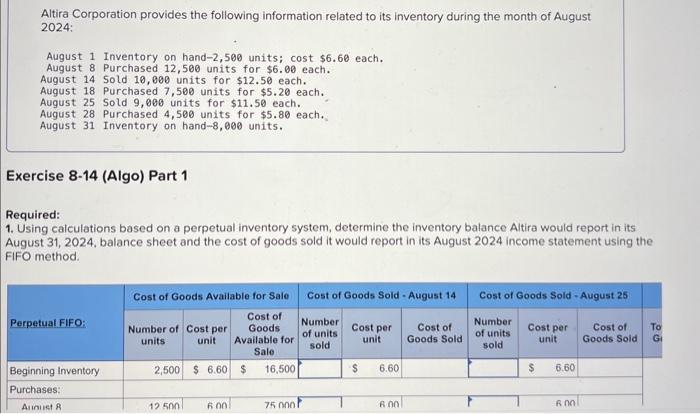  Required: 1. Using calculations based on a perpetual inventory system, determine