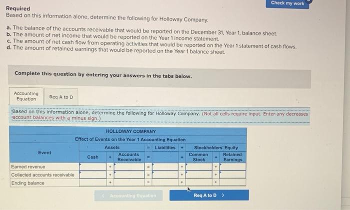  Check my work Required Based on this information alone, determine the