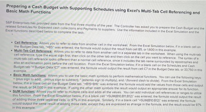  Preparing a Cash Budget with Supporting Schedules using Excel's Multi-Tab Cell