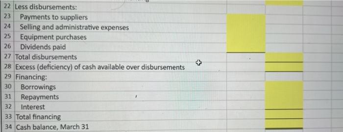 and Payments to suppliers. Use the information included in the Excel Simulotion