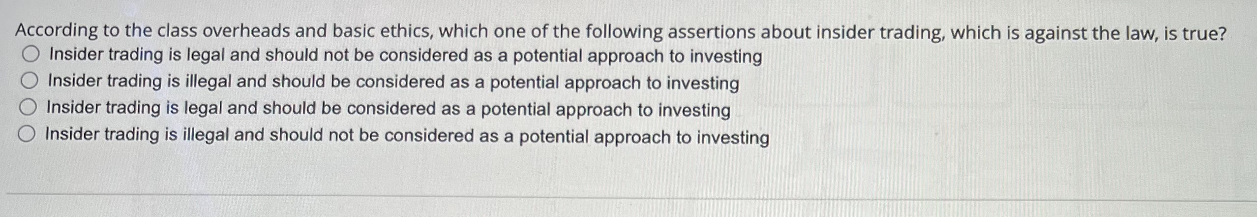  According to the class overheads and basic ethics, which one of