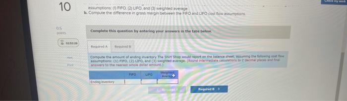 and weighted average) affect financial statements The Shirt Shop had the following