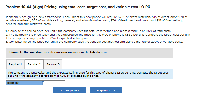 LO P6Techcom is designing a new smartphone. Each unit of this new