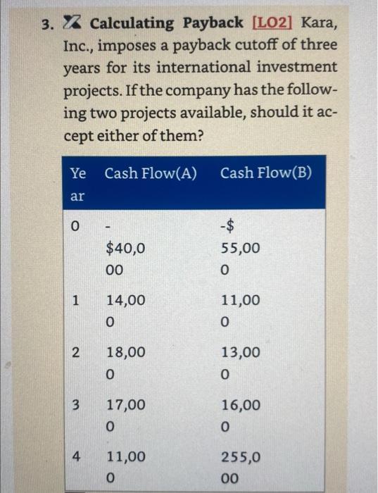 please formulate as a excel if possible 3. Z Calculating Payback [LO2]