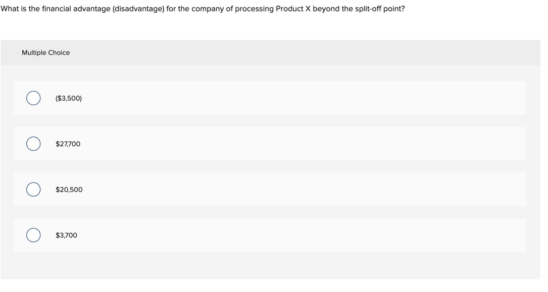 costs up to the split-off point total $33,600 a year. The company