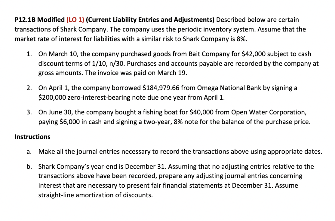  P12.1B Modified (LO 1)(Current Liability Entries and Adjustments) Described below are