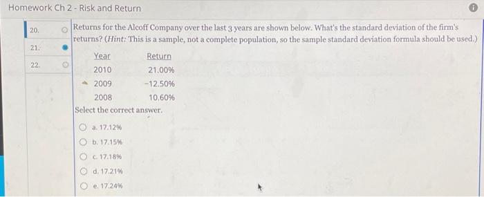  Homework Ch 2 - Risk and Return 20. 21. Returns for