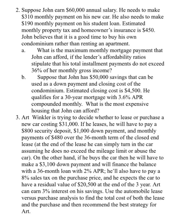  Question 2 (a and b ) 2. Suppose John earn S60,000
