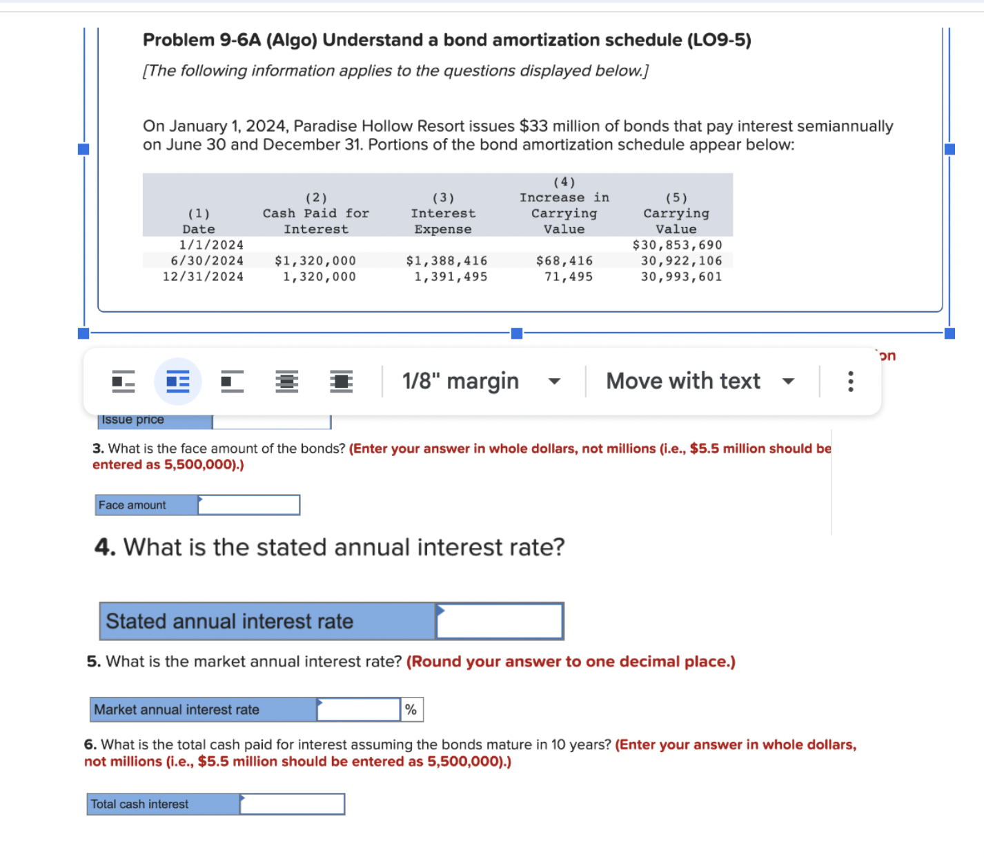 Problem 9-6A (Algo) Understand a bond amortization schedule (LO9-5) [The following