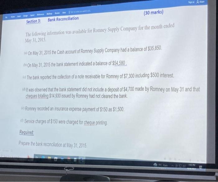  Section 3: (30 marks) The following information was available for Romney