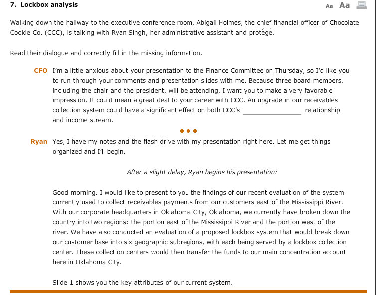  7. Lockbox analysis AaAa Walking down the hallway to the executive