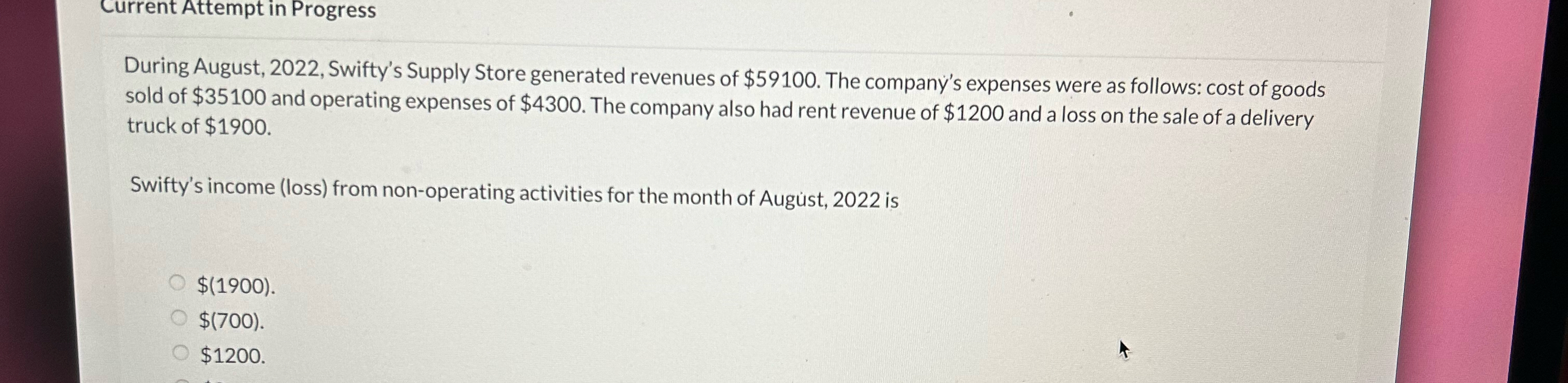  Current Attempt in Progress During August, 2022, Swifty's Supply Store generated