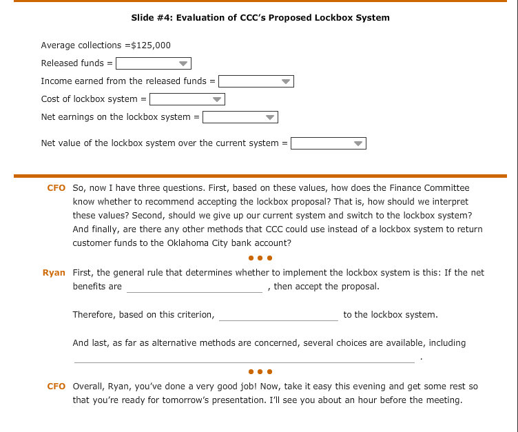 their dialogue and correctly fill in the missing information. CFO I'm a