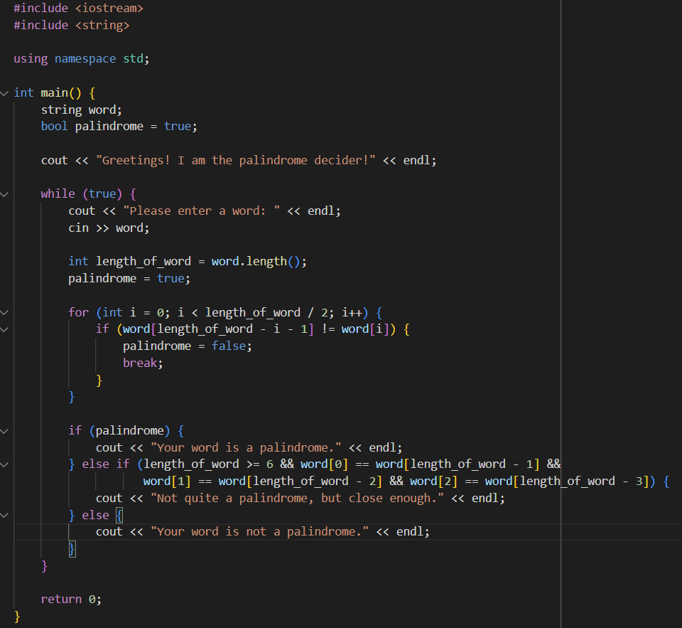 Please revise this program in C++ so it breaks when the user