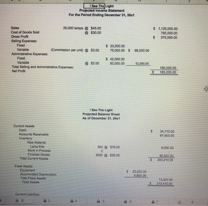 sales of 25,000 lamps at $51.00 per lamp. The company has requested