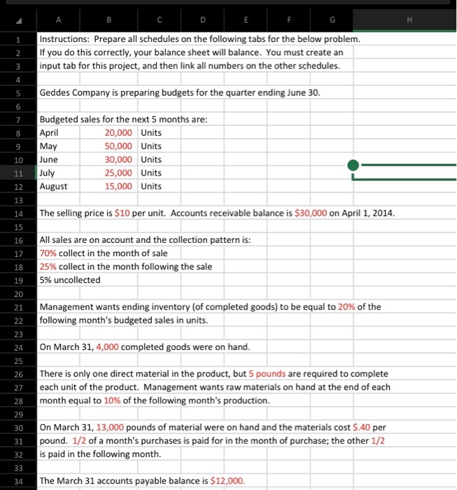 balance. You must create an input tab for this project, and the