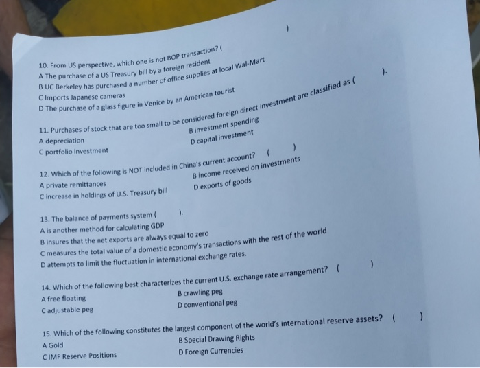  10. From US perspective, which one is not BOP transaction? (