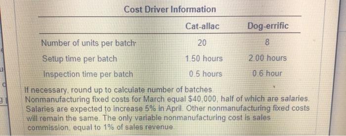 Cat-allac Dog-eriffic Direct materials Plastic 3 pounds 0.5 pounds 13 hours 5