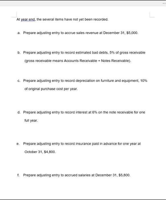 each adjusting entry) The following trial balance was taken from the books