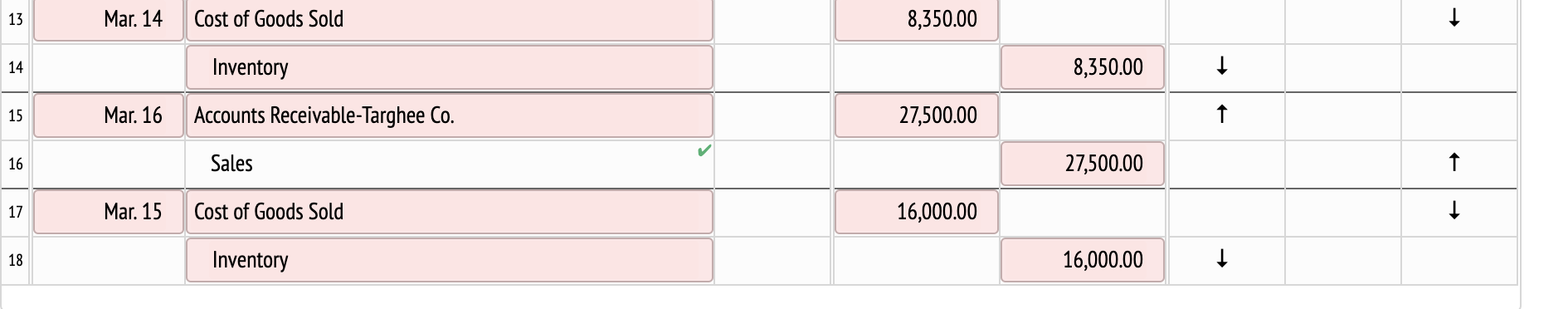 Cost of Goods Sold 13,300.00 8 Inventory 13,300.00 1 9 Mar. 3