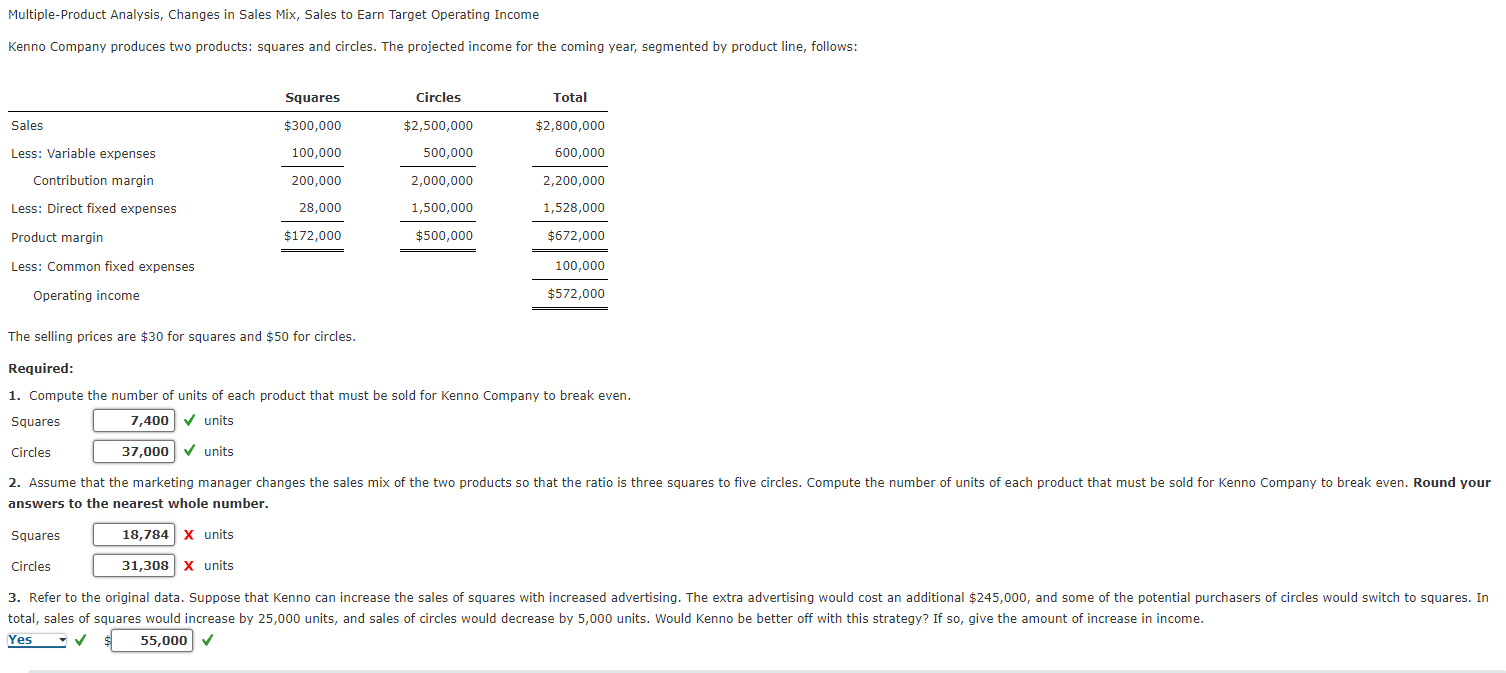  Multiple-Product Analysis, Changes in Sales Mix, Sales to Earn Target Operating